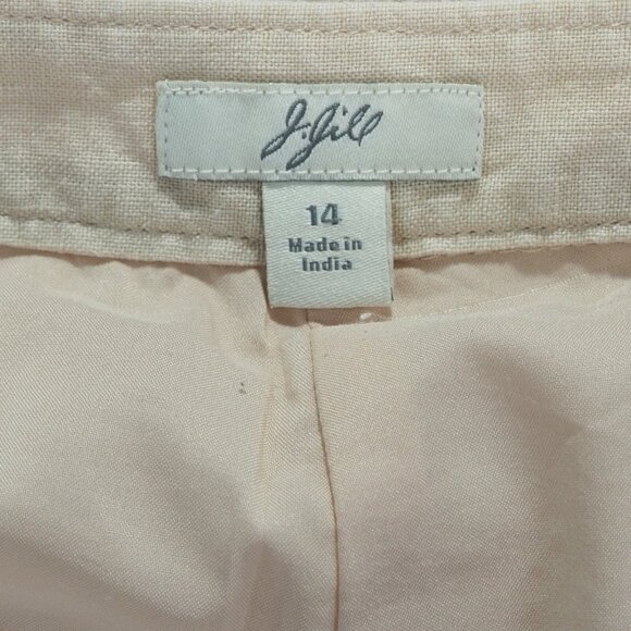 J Jill Skirt Womens 14 Tan Linen Floral Embroidery Knee Boho Modest Minimalist - Picture 3 of 11